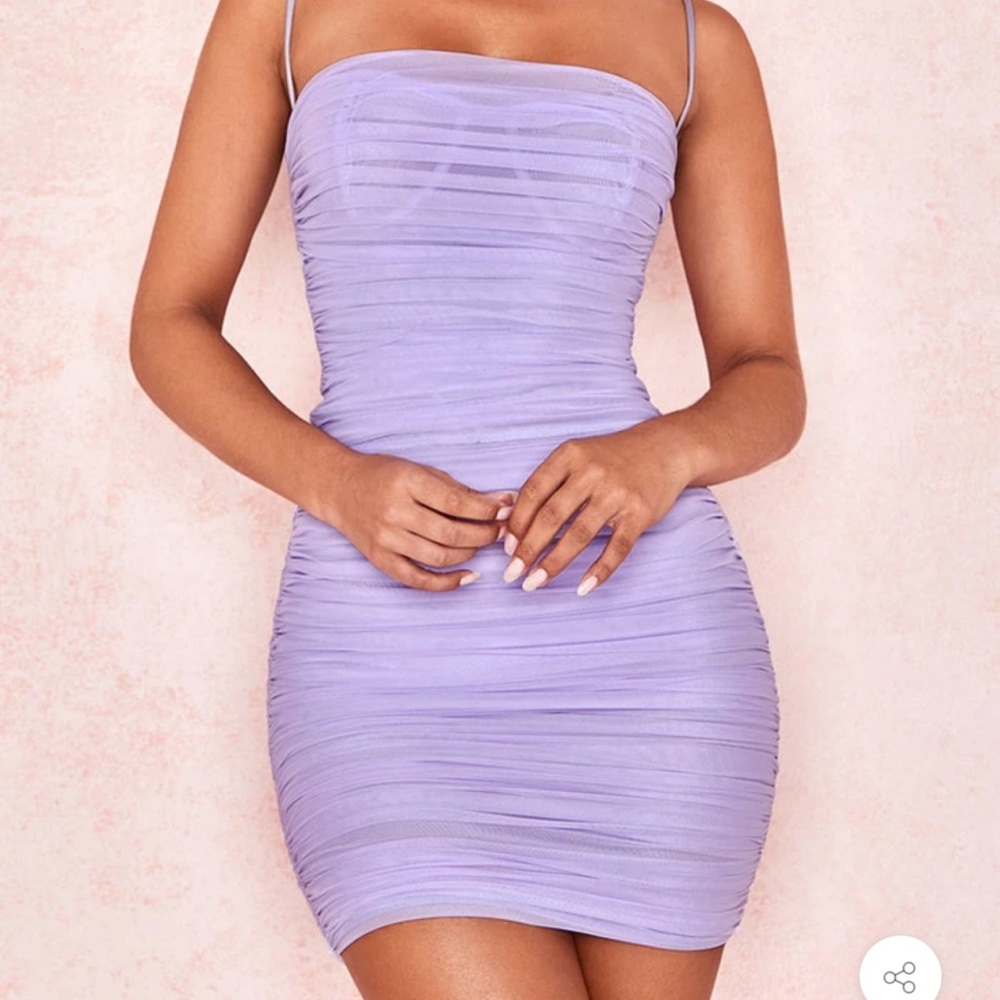 Lavender Ruched Organza Mesh Mini Dress